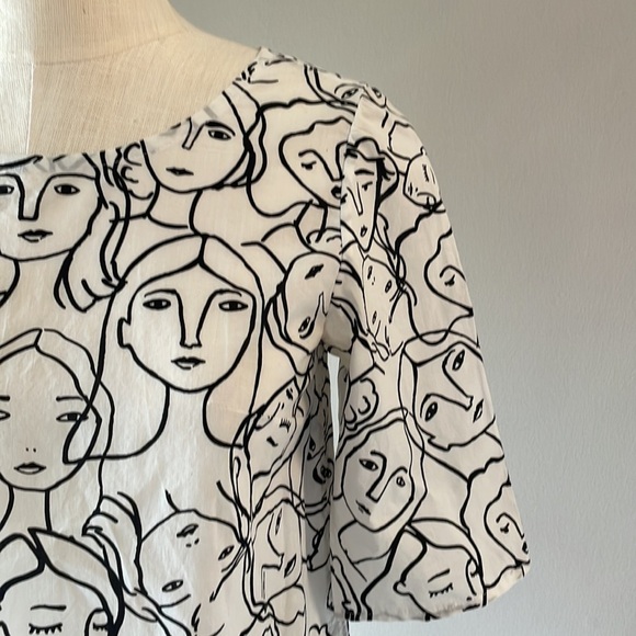 Picasso inspired women’s top FACES OUTLINE SKETCH peplum bottom size SM - Picture 4 of 9